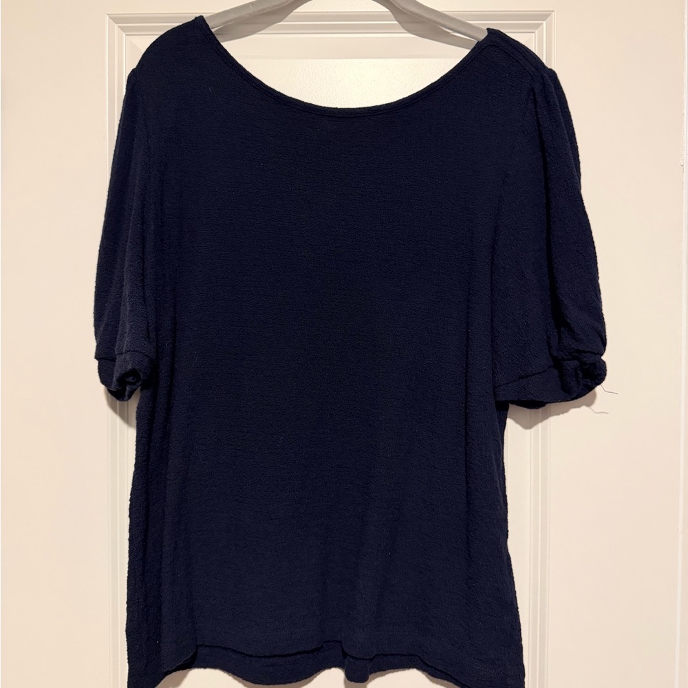 LOFT Navy Short Sleeve Textured Crewneck Top